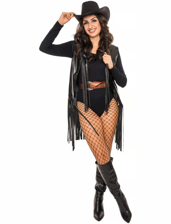 Weste mit langen Fransen Damen schwarz S/M