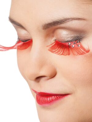 Wimpern orange mit Kristallen