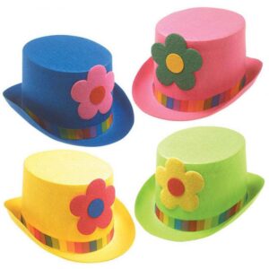 Bunter Clown Hut mit Blume in verschiedenen Farben