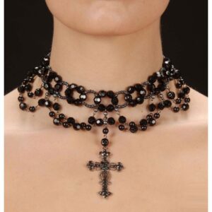 Gotische Halskette mit Perlenkreuz