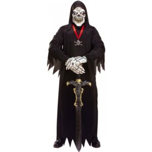 Sensenmann Skelett Kostüm Deluxe mit Kapuze und Händen