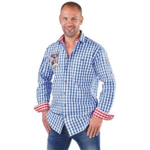 Alm Hirsch Edelweiß Trachtenhemd blau-kariert-XL