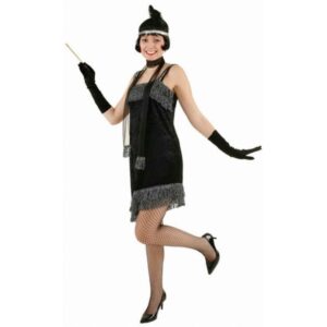 Charleston Kleid Damenkostüm schwarz-silber-Damen 44