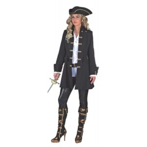 Piratenmantel schwarz Damenkostüm Deluxe