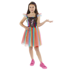 Märchenhaftes Regenbogen Kostüm für Mädchen-Kinder 6-8 Jahre