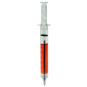 Blutige Spritze mit Kugelschreiber-Funktion