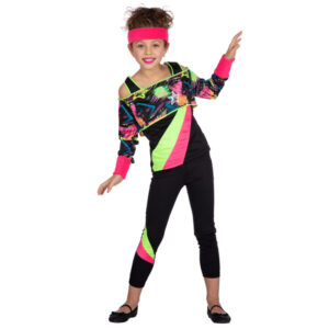 80er Jahre Aerobic Kostüm für Mädchen-Kinder 128