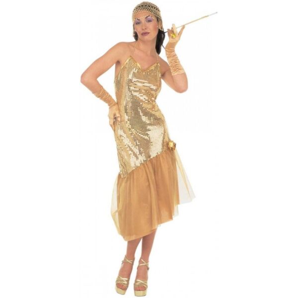 20er Jahre Showgirl Paillettenkleid goldfarben-XL