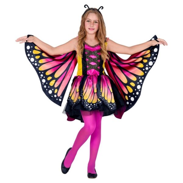 Schmetterling Kostüm für Mädchen pink-gelb-Kinder 158