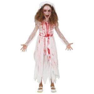 Blutiges Zombie Braut Kostüm für Mädchen-Kinder 10-12 Jahre
