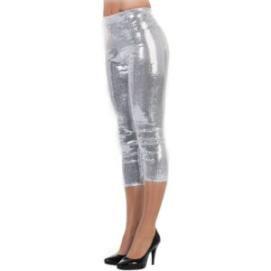 Glitzer Disco Leggings silber-Damen 42