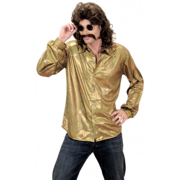 Goldenes Disco-Hemd mit Glitzereffekt-M/L