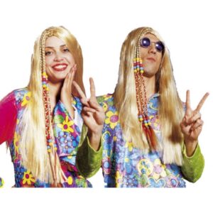 Klassische Hippie Perücke mit bunten Verzierungen-blond