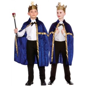 König und Königin Umhang blau mit Krone-M