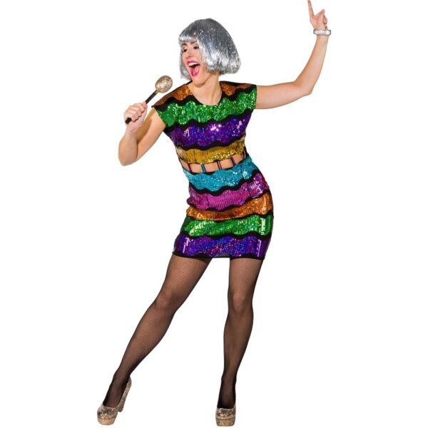 Disco Regenbogen Pailetten Kleid-Damen 40/42