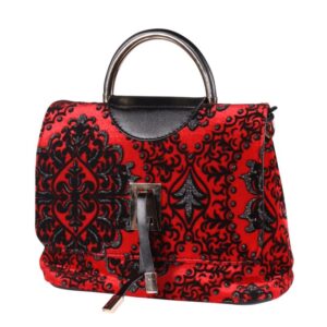 Elegante Handtasche Brokatmuster rot-schwarz