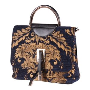 Elegante Handtasche Brokatmuster blau-gold