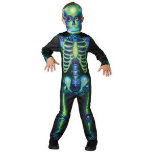 Leuchtendes Neon Skeleton Kostüm für Kinder-M